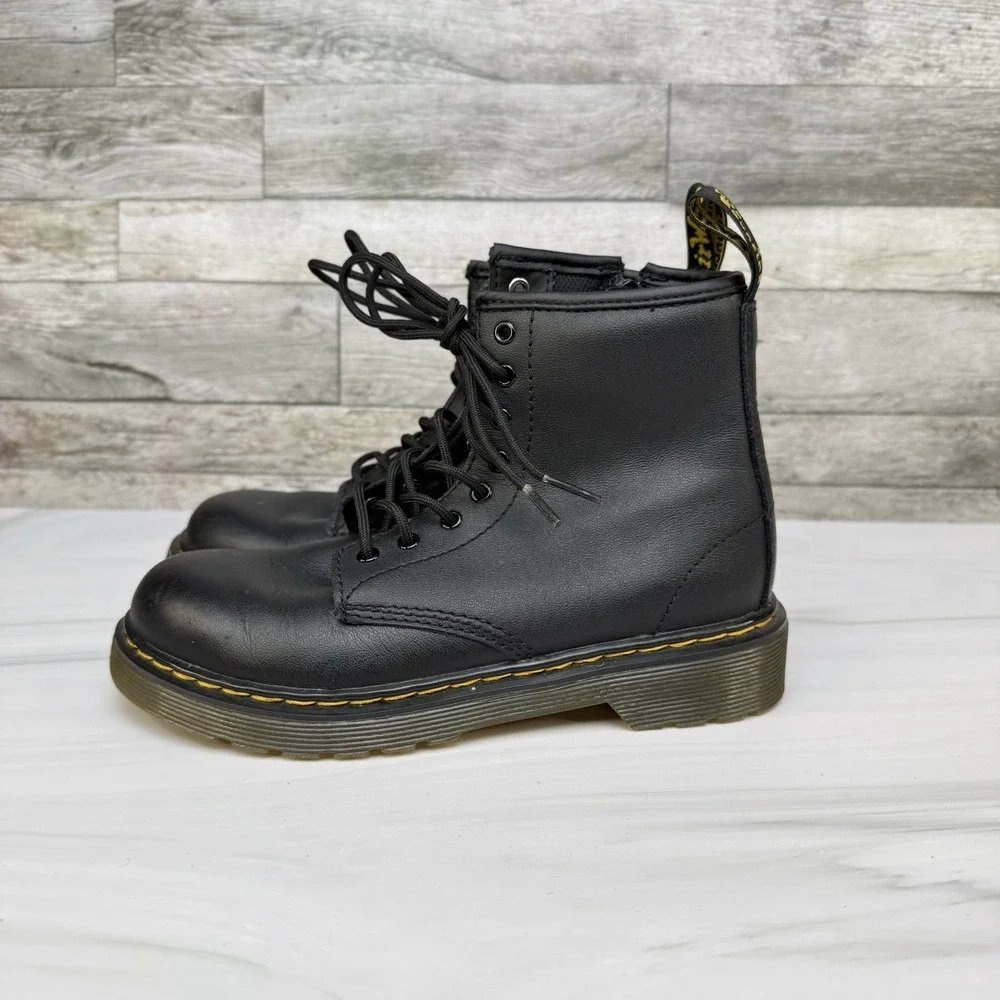 Dr. Martens Junior 1460 Youth Size 2 Black Leather Combat Boots Zip Up